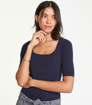 Ann Taylor + Square-Neck Elbow Sleeve Sweater