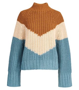 Essential Antwerp + Blue, Camel and White V-Neck Knitted Sweater