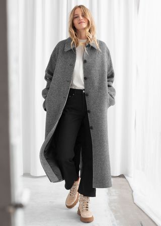 & Other Stories + Houndstooth Wool Blend Long Coat