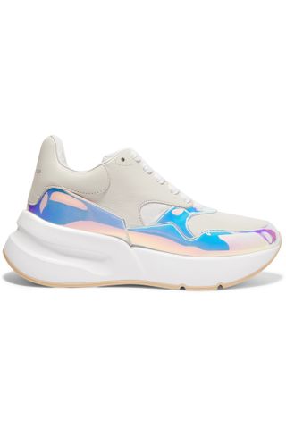 Alexander McQueen + Smooth and Iridescent Leather Exaggerated-Sole Sneakers