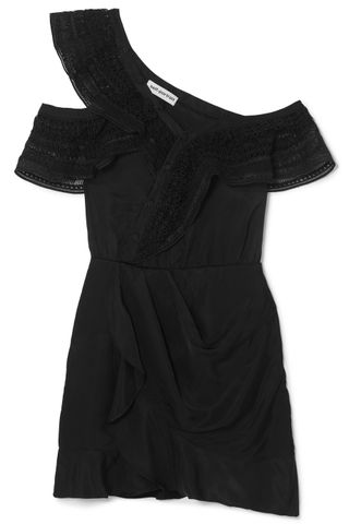 Self Portrait + One-Shoulder Guipure Lace-Trimmed Satin Mini Dress