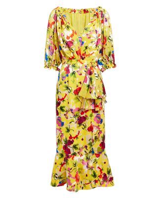 Saloni + Olivia Chartreuse Floral Midi Dress
