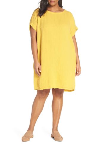 Eileen Fisher + Textured Organic Cotton Shift Dress