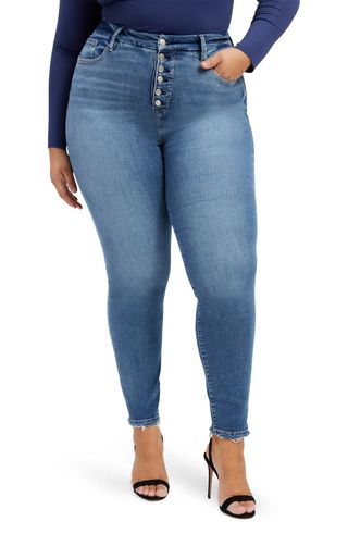 Good American + Good Legs Exposed Button High Waist Skinny Jeans