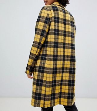 New Look + Tailored Coat in Mustard Tartan