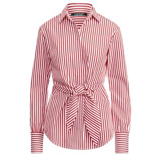 Ralph Lauren + Striped Tie-Front Cotton Shirt