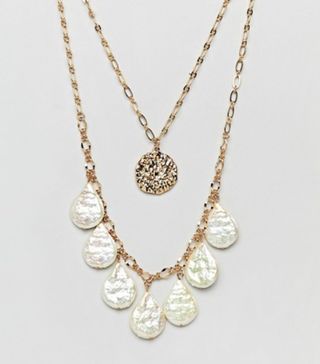 ASOS Design + Gold Plated Multirow Double Necklace