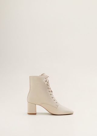 Mango + Lace-Up Leather Ankle Boots