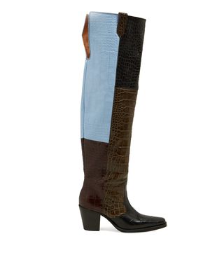 Ganni + Crocodile-Effect Leather Knee Western Boots