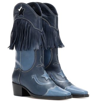 Ganni + Texas Fringe Leather Cowboy Boots
