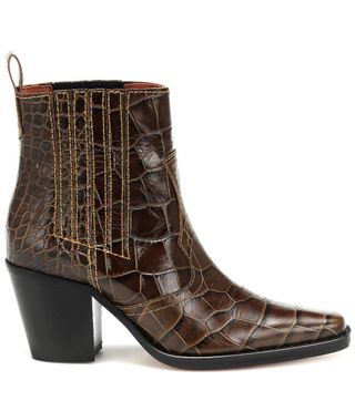 Ganni + Callie Croc-Embossed Leather Ankle Boots