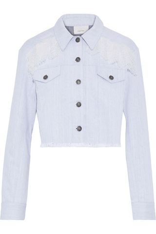 Cinq A Sept + Ismay Cropped Frayed Lace-Trimmed Denim Jacket