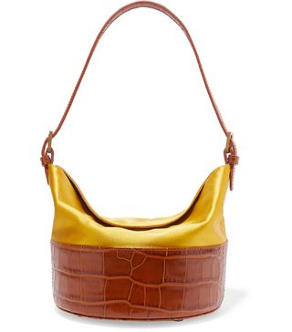By Far + Jamie Duchesse-Satin and Croc-Effect Leather Shoulder Bag