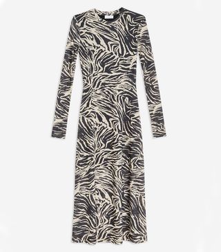 Topshop + Zebra-Print Mesh Midi Dress