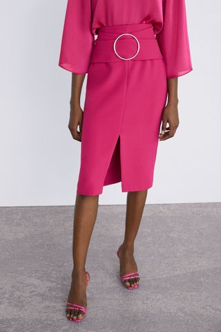 Zara + Pencil Skirt with Buckle
