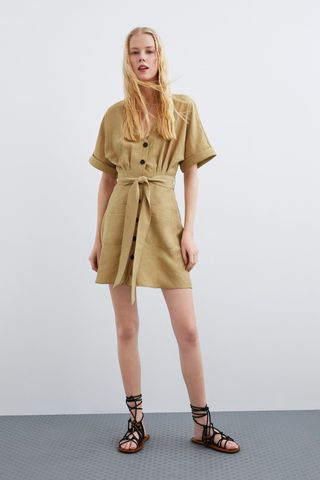 Zara + Button-Up Dress With Pocketes