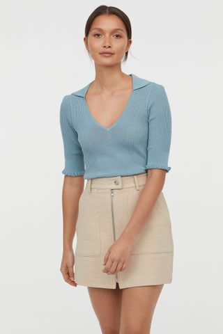 H&M + Rib-Knit Top With Collar