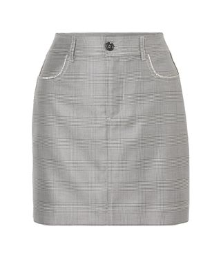 Ganni + Crystal-Embellished Checked Silk and Wool-Blend Mini Skirt