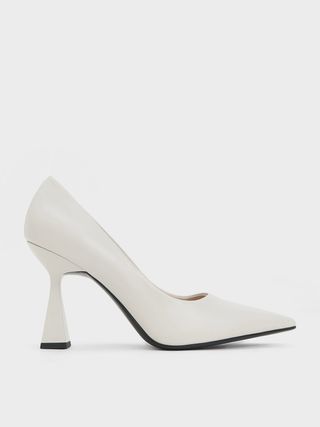 Charles & Keith + Chalk Trapeze Heel Pointed-Toe Pumps