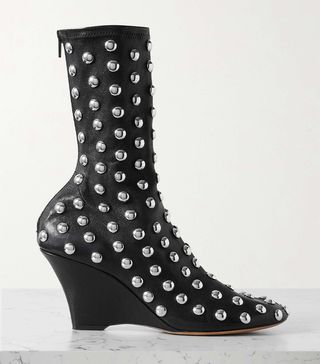 Khaite + Apollo Studded Leather Wedge Ankle Boots
