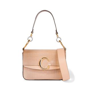 Chloé + Chloé C Small Leather-Trimmed Croc-Effect Shoulder Bag
