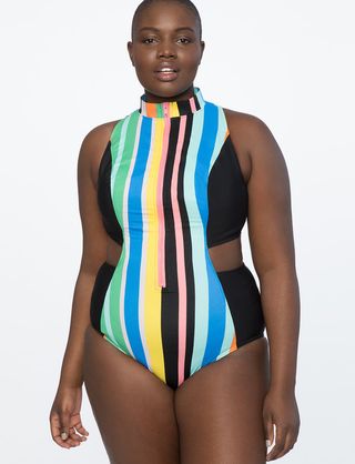 Eloquii + Colorblock One Piece Swimsuit with Cutouts