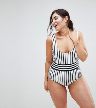 ASOS Design + Contrast Mono Stripe Swimsuit