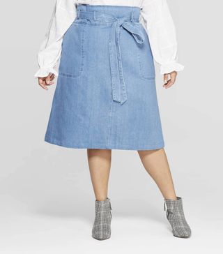 Who What Wear x Target + Belted Denim Midi Skirt