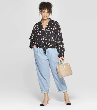 Who What Wear x Target + Knotted Waist Button-Down Shirt