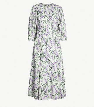 Olivia Rubin + Annie Lavender-Print Waist-Tie Cotton Dress