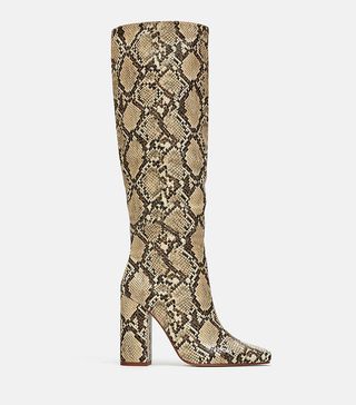 Zara + Heeled Snakeskin Boots