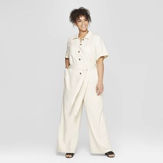 Who What Wear + Short Sleeve Button-Down Belted Utility Jumpsuit