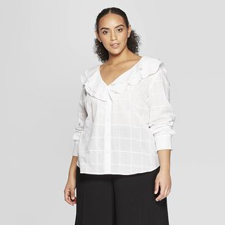 Who What Wear + Long Sleeve Ruffle Detail Blouse