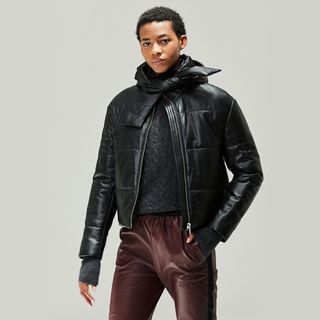 Veda + Sharpe Leather Puffer Coat with Hood