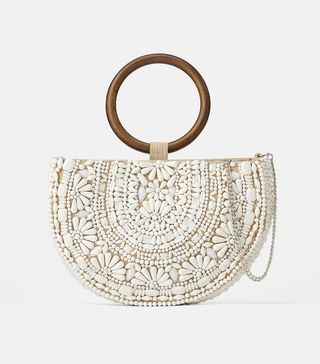 Zara + Natural Beaded Oval Crossbody Bag
