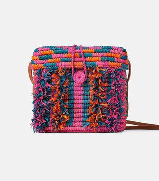 Zara + Multicolored Raffia Crossbody Bag