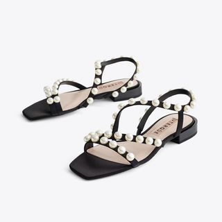 Uterqüe + Flat Sandals With Pearl Straps