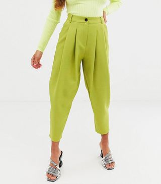 ASOS Design + Petite High Waisted 80s Exaggerated Tapered Trousers in Citrus Pop