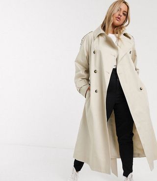 ASOS + Curve Longline Trench Coat in Stone
