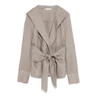 Zara + Belted Linen Blouse