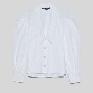Zara + Poplin Blouse with Faux Pearl Buttons