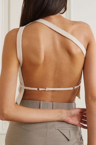 Jacquemus + Ascu Cropped One-Shoulder Ribbed Linen-Blend Top
