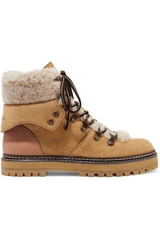 See By Chloé + Shearling-Trimmed Suede and Leather Ankle Boots