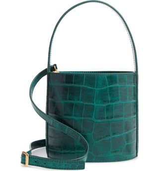 Staud + Bissett Croc Embossed Leather Bucket Bag