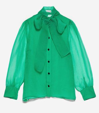 Zara + Organza Blouse With Bow Detail