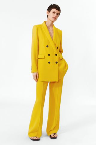 Zara + Double Breasted Buttoned Blazer