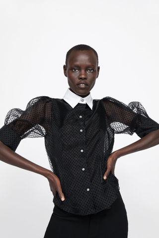 Zara + Dot Blouse With Contrast Collar