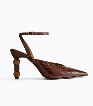 Uterqüe + Mock Croc Slingback Shoes With Geometric Heels