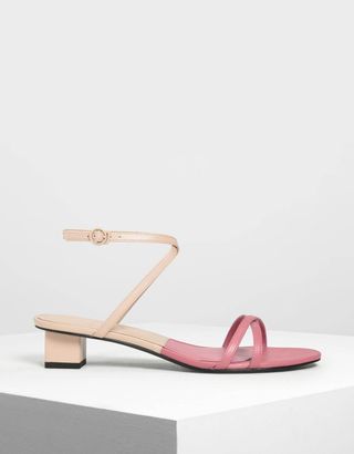 Charles 
Keith + Two-Tone Criss Cross Low Heel Sandals