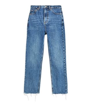 Topshop + Mid-Stone Raw-Hem Straight Jeans